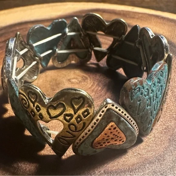 Vintage Live Laugh Love Inspirational Heart Bracelet Turquoise Gold Copper - Picture 5 of 7